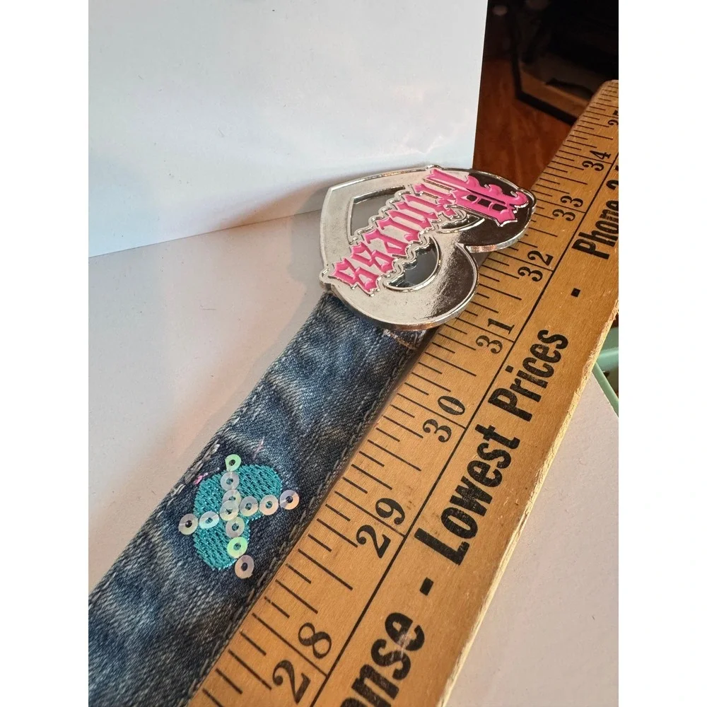 Vintage Princess Heart Buckle Denim Belt Sequin Hearts Y2K Style